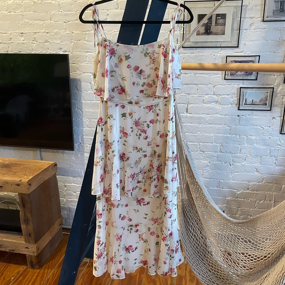 WAYF Imola Floral Tiered Midi Dress Tie Straps
